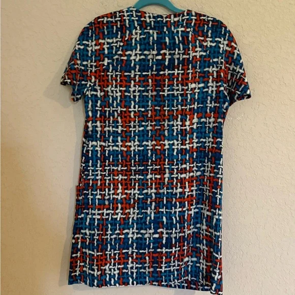 Lacoste Blue and Red Patterned Zip Up Front Dress- Size 40 - Picture 5 of 8